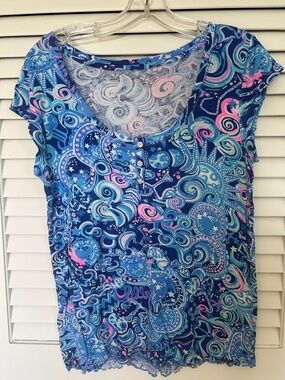 Lilly Pulitzer Blue Swirl Print Short Sleeve Women's pajama top